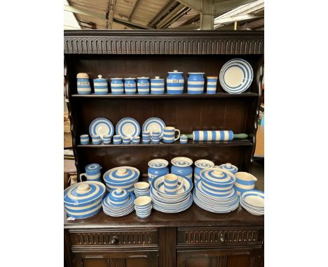 Large of T G Green Ltd. Cornish blue and white ware includes jars, lidded tureens and preserve pots etc 