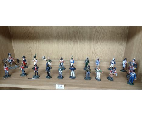 Shelf of various lead figures. 