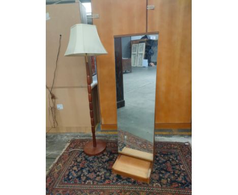 Mid-Century Full-length mirror together with mid-century standard floor light. 