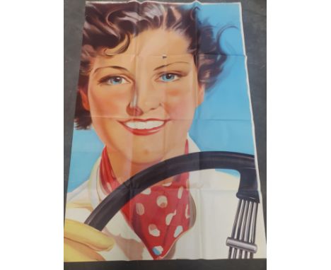 Vintage posters to include light and colour from science museum along with a large 4ft x 2.5 ft lady driving poster with thre