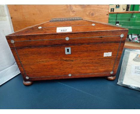 19th Century  tea caddy with mother of pearl circular inlaid decoration 