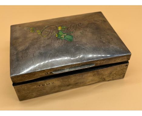Birmingham silver jewel box. Dents in areas, has signs of enamel to the lid [6x15.5x11cm]
