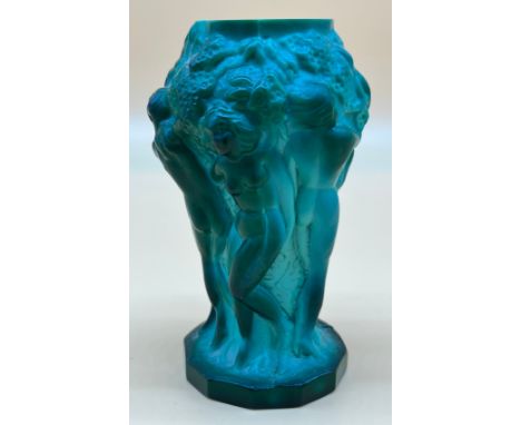 Art Deco Bohemian Malachite glass nude ladies vase [12.65cm high] 