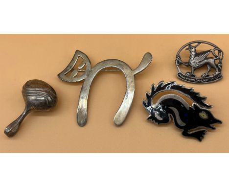 Edinburgh silver cat brooch, Sterling silver 925S Coffee bean style pendant, 950 silver and enamel squirrel brooch &amp; 925 