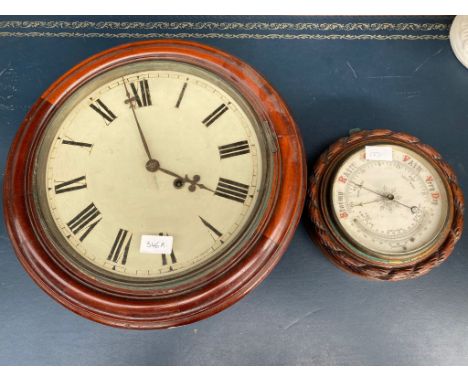 19th century wall clock together with antique barometer . 