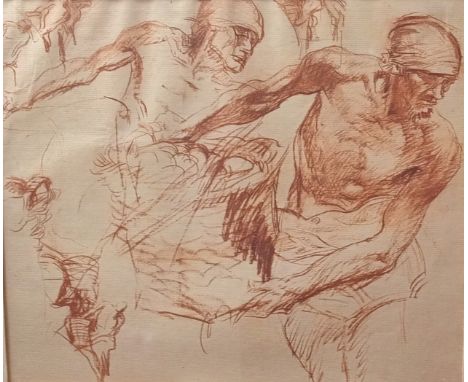 Litho print of two men carring a basket of apples by Frank Bangwyn [40x44cm] 