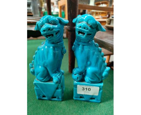 Pair of Chinese ceramic Turquoise Foo Dog figurines. 