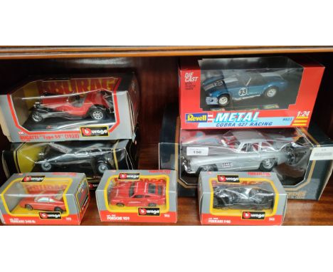 Shelf of large-scale models to include Mercedes 300sl 1954 etc. 