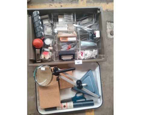2 boxes of fossil digging tools etc 