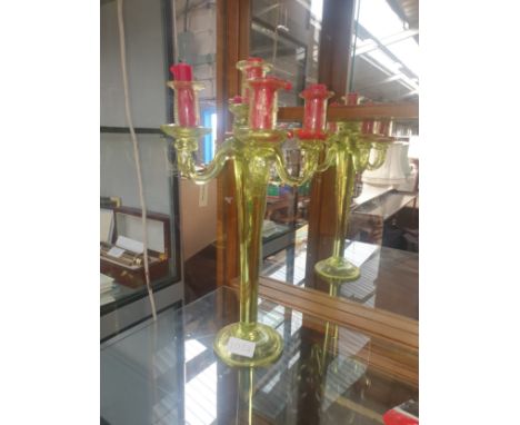 A glass candelabra, possible uranium blown glass. 