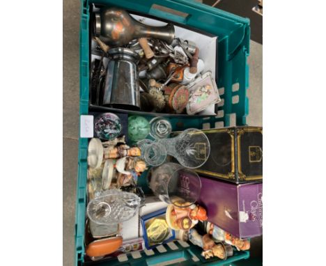 Box of collectable odds to include Hummel figures, Crystal, and collectable odds 