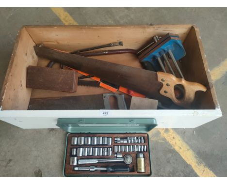 Large box of tools to include socket set etc 