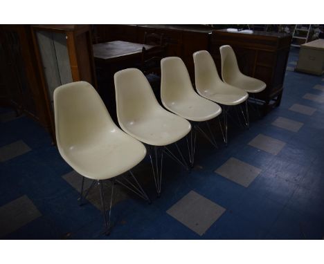 A Set of Five Vintage Chairs on Chromed Eiffel Tower Bases in the Style of Charles &amp; Ray Eames