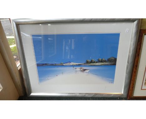 A Large Framed Simmonds Print Depicting Boats on Beach, 60cm Wide 