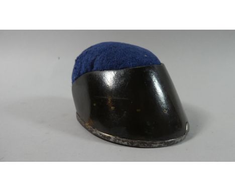 A Vintage Novelty Pin Cushion Formed from Pony Hoof with Shoe 