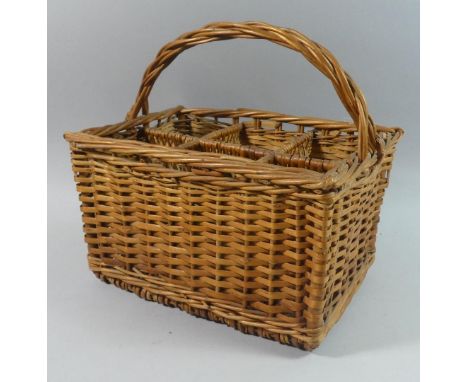 A Vintage Wicker Six Bottle Carrier, 34cm Wide 