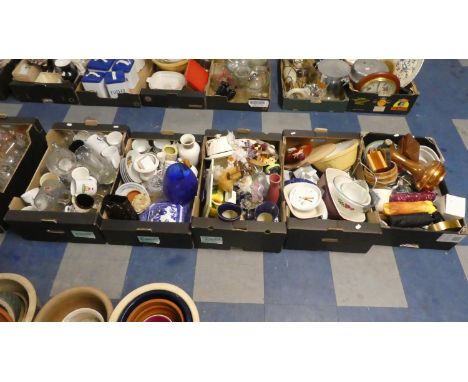 Five Boxes Containing Various Ceramics, Glassware, Treenware etc 