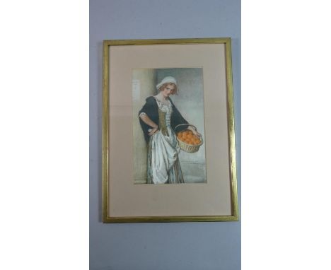 A Framed Print, Girl Selling Oranges, 36cm high 
