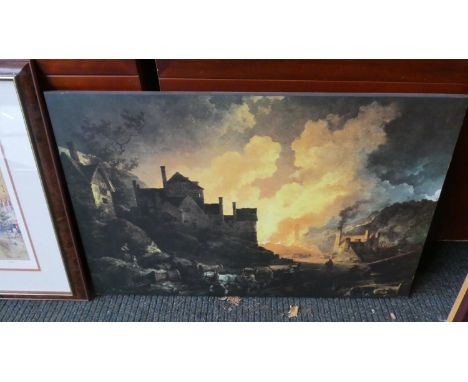 A Framed Industrial Print Coalbrookdale by Night, 78cm Wide 