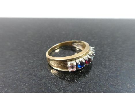 A 10ct Gold Ladies Dress Ring with Five Coloured Stones, Stamped JTC, 3.9gms 