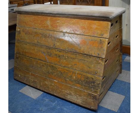 A Vintage Pine Five Section Vaulting Horse on Trolley Base 