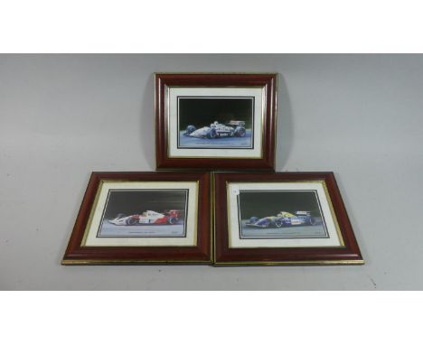A Set of Three Racing Car Prints, Each 25cm Wide 