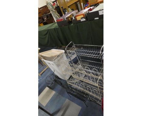 A Collection of Various Kitchen and Vegetable Storage Racks, Waste Bin, Kitchen Tools 