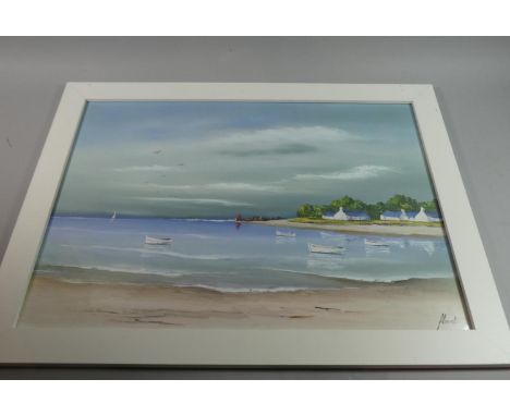 A Large Framed Print Depicting Boats in Estuary, 68cm Wide 
