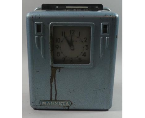 A Vintage Magneta Metal Cased Wall Hanging Clocking in Clock, 27cm High 
