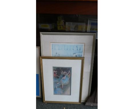 A Framed Louis Icart Print of a Maiden and Degas Ballet Print 