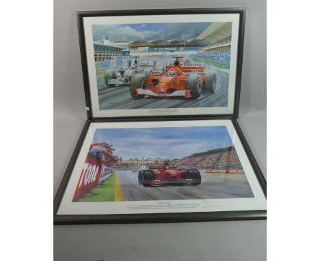 A Pair of Framed Formula One Prints, Limited Edition, 'Eddie's First' Signed by The Artist Dave Burr and Michael Schumacher b