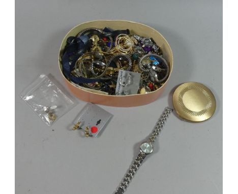 A Collection of Costume Jewellery, Ladies Wrist Watches, Powder Compact etc 