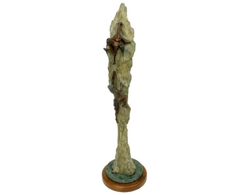 Gary Lee Price (b. 1958) Bronze "The Ascent". On green marble and wood base. Signed and dated 72/200. Measures 34" x 9-1/2". 