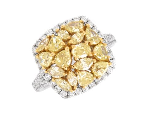 Approx. 1.71 Carat TW Pear, Oval and Marquise Cut Fancy Yellow Diamond, .57 Carat Round Brilliant Cut White Diamond and 18 Ka
