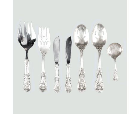 Grouping of Seven (7) Reed &amp; Barton "Francis I" Sterling Silver Tableware. Includes: 2 pierced serving spoons measuring 8
