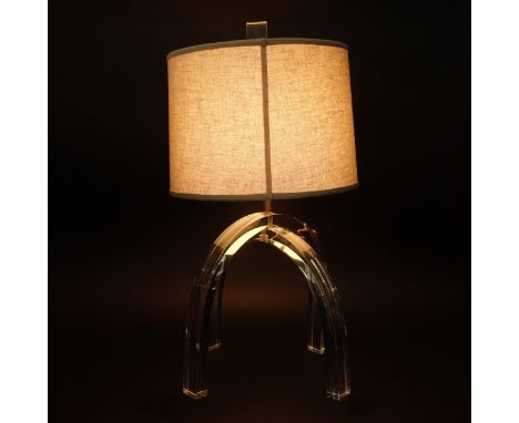 After: Shirley Ritts Mid Century Modern Lucite Footed Lamp with Lucite Finial. Unmarked. Overall height: 26-1/4" H. measures1