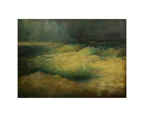 Attrib: Ivan Konstantinovich Aivazovsky, Russian (1817-1900) Oil on canvas "Stormy Seascape". Signed lower right. Measures 35