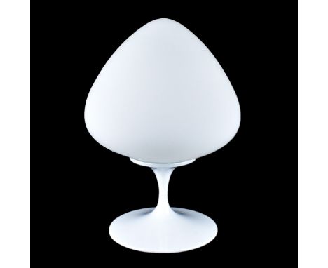 Mid Century Modern Laurel Mushroom Lamp by Bill Curry. Glass shade on metal stem. Marked on underside. Measures 13-1/2" H x 9