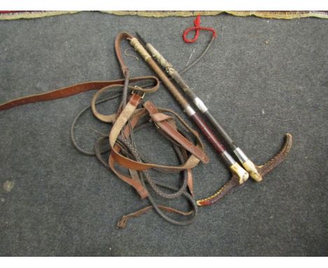 Two horn handled whips - one with silver collar