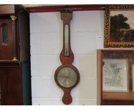 A mahogany wall barometer, shell inlaid, 96cm high