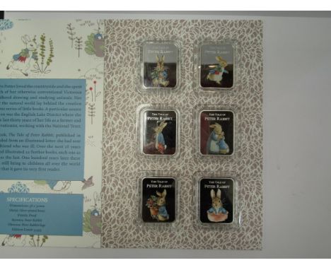 A set of six Peter Rabbit silver plated brass limited edition plaques
