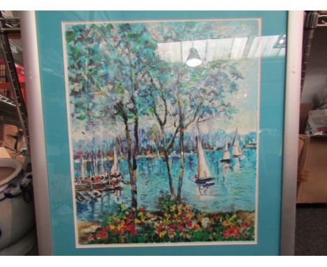 DIMITRI POLAK (XX): A limited edition serigraph on woven paper "Sailboat, Afternoon", a limited edition of 50, framed and gla