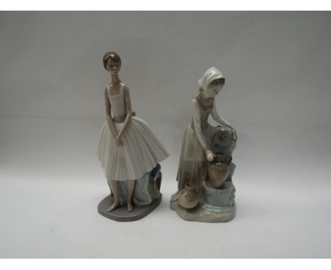 A Nao figurine "Ballet Pose" model No. 377 together with a similar figurine of lady filling pots at the fountain a/f