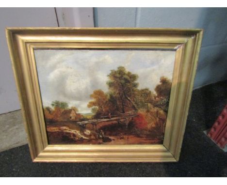 A gilt framed oil on canvas in the style of Constable, possibly re-lined, 32cm x 38cm