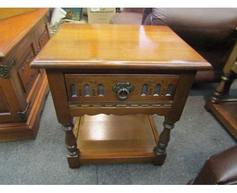 Two Old Charm single drawer oak lamp tables 