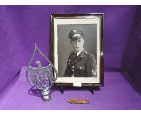 A selection of military items German related including Nazi finial pen knife and photo dated 1940NO MARKINGS
