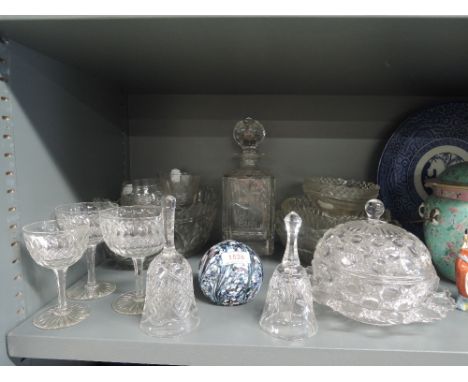 A selection of glass wares including Caithness Kaleidoscope weight