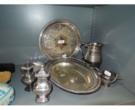 A selection of plated wares including tankard 