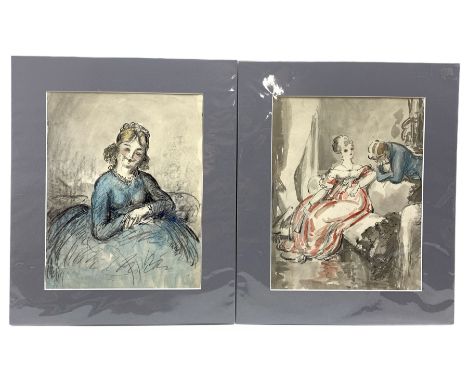 Harold Hope Read (British 1881-1959): 'The Proposition' and 'Dressed to Kill', pen ink and wash &amp; charcoal and wash, resp