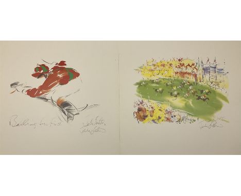 Jake Sutton (British 1947-): 'Battling for First' and 'The Big Race at Epsom', pair limited edition colour lithographs signed